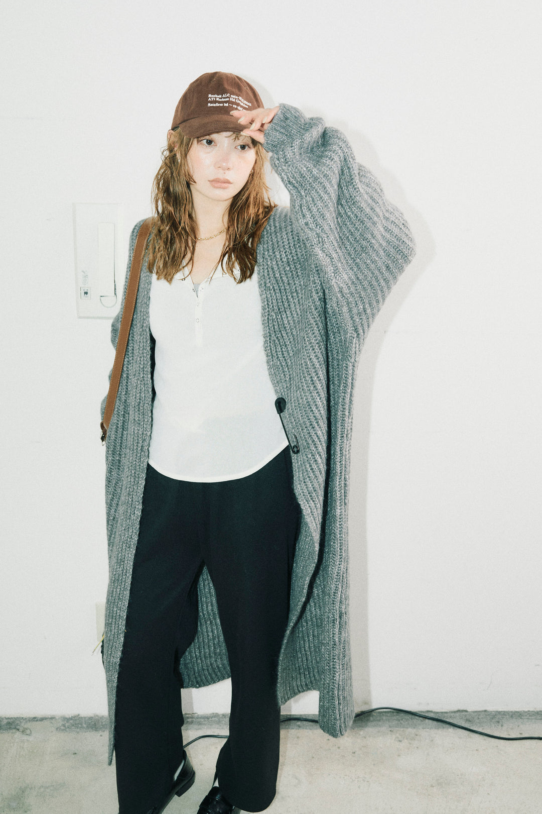 [予約/SET]キルトピン付きロングカーディガン+ダンボールニットパンツ(2set)