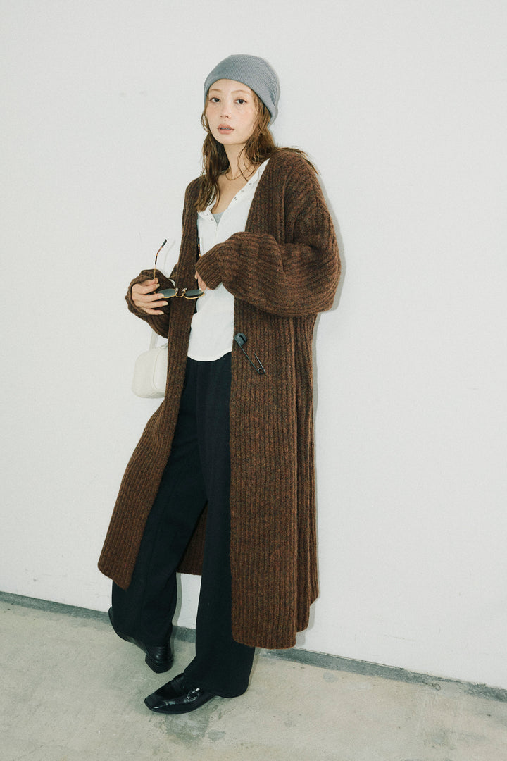 [予約/SET]キルトピン付きロングカーディガン+ダンボールニットパンツ(2set)