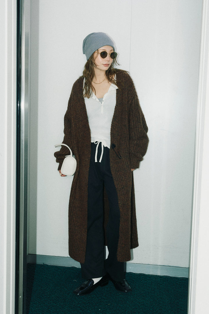 [予約/SET]キルトピン付きロングカーディガン+ダンボールニットパンツ(2set)