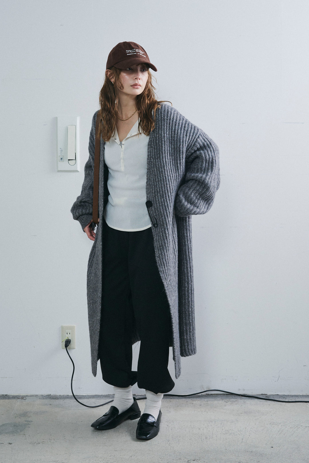 [予約/SET]キルトピン付きロングカーディガン+ダンボールニットパンツ(2set)