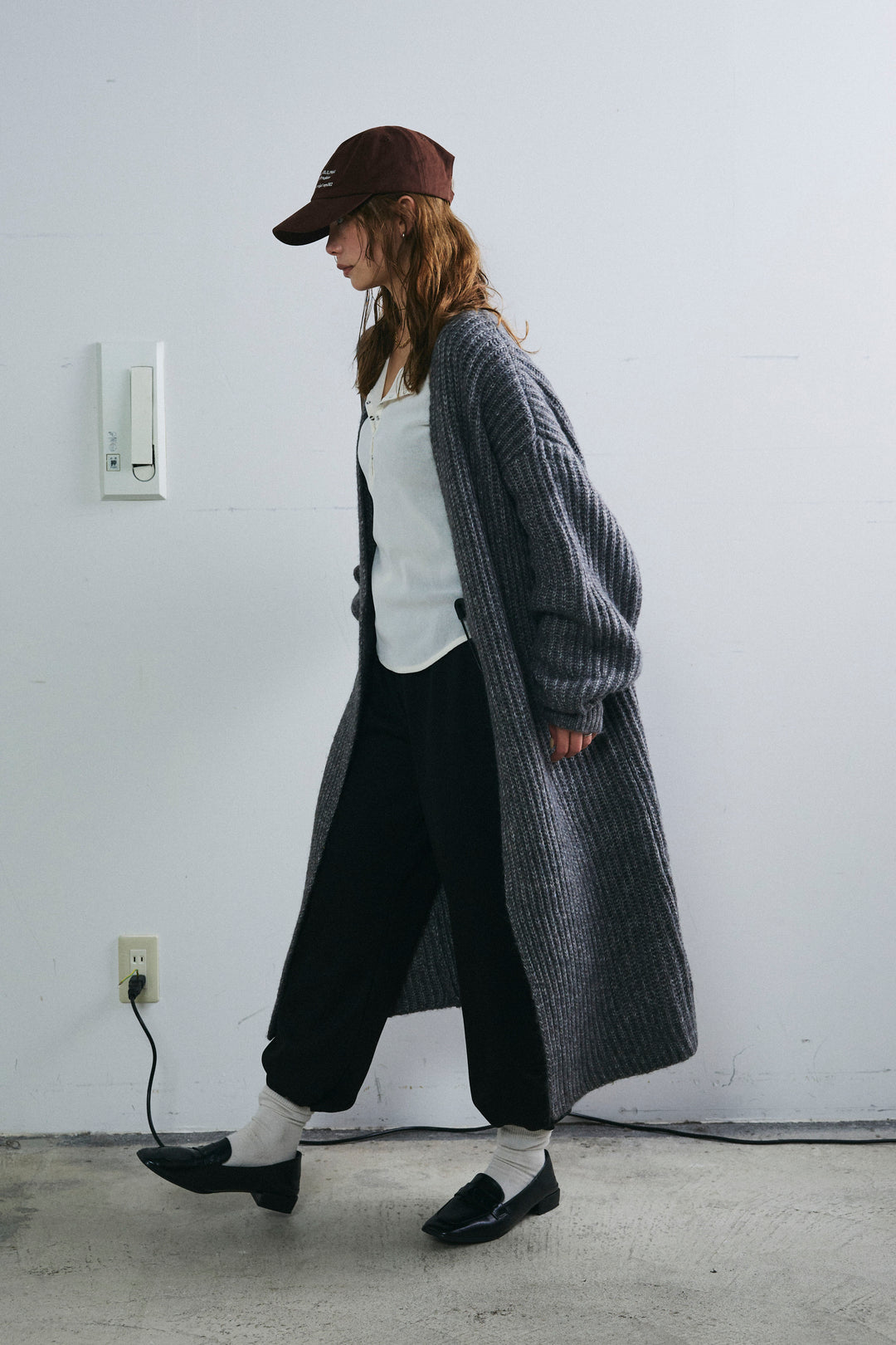 [予約/SET]キルトピン付きロングカーディガン+ダンボールニットパンツ(2set)