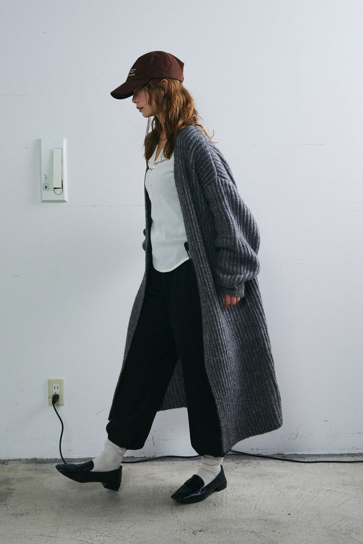 [予約/SET]キルトピン付きロングカーディガン+ダンボールニットパンツ(2set)