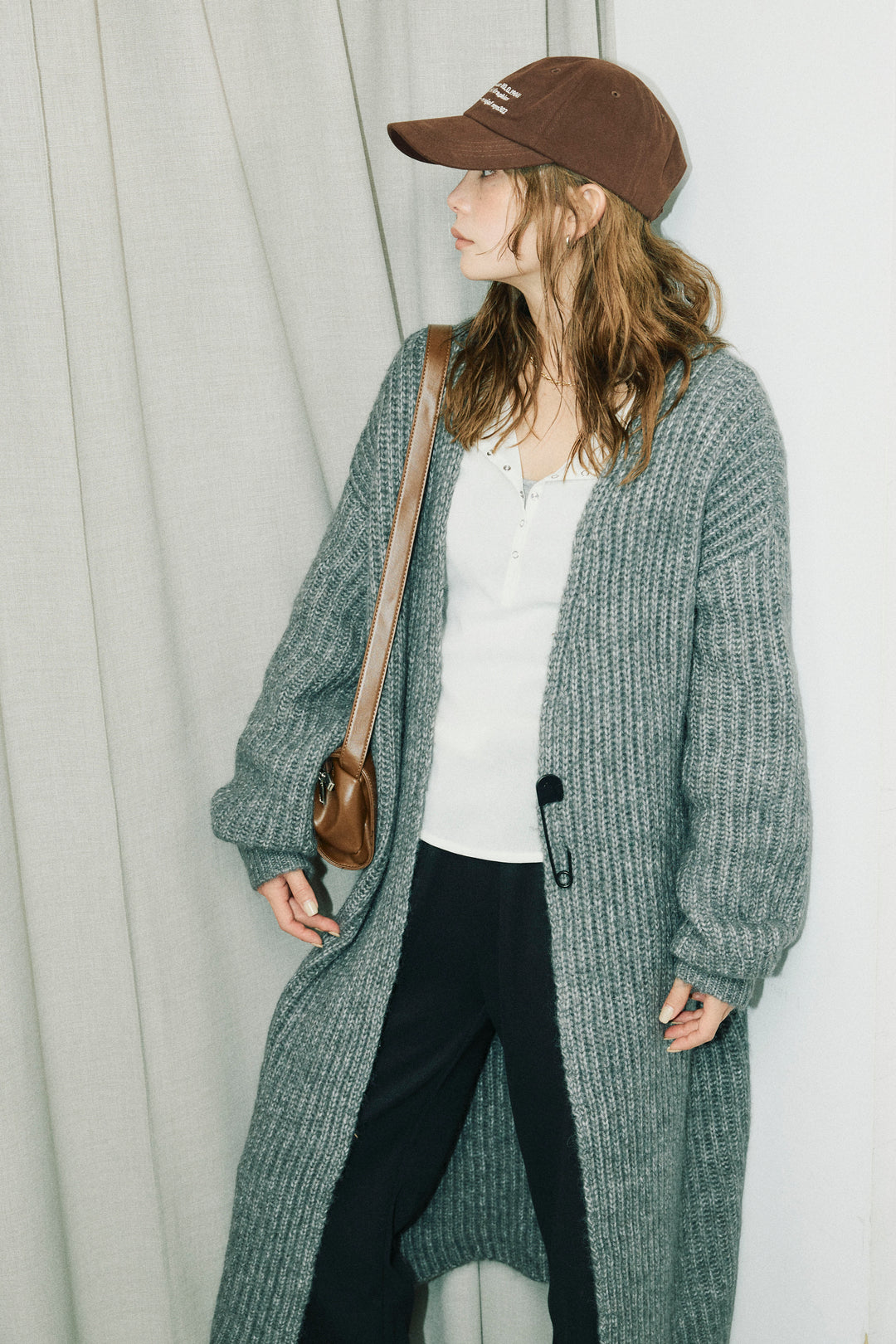 [予約/SET]キルトピン付きロングカーディガン+ダンボールニットパンツ(2set)