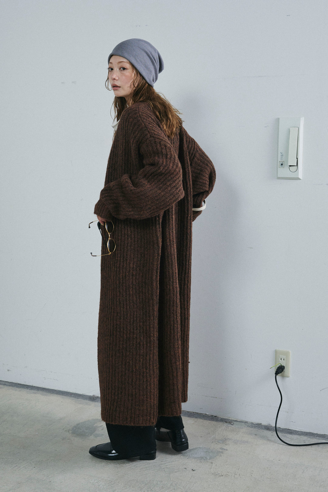 [予約/SET]キルトピン付きロングカーディガン+ダンボールニットパンツ(2set)