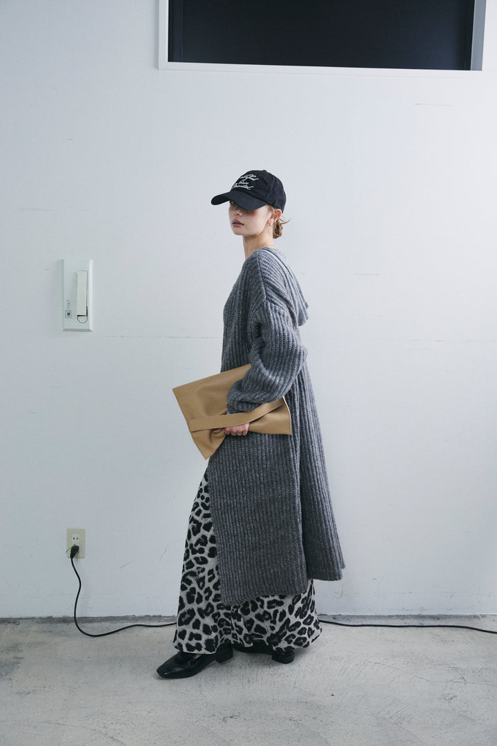 [予約/SET]キルトピン付きロングカーディガン+レオパードナロースカート(2set)