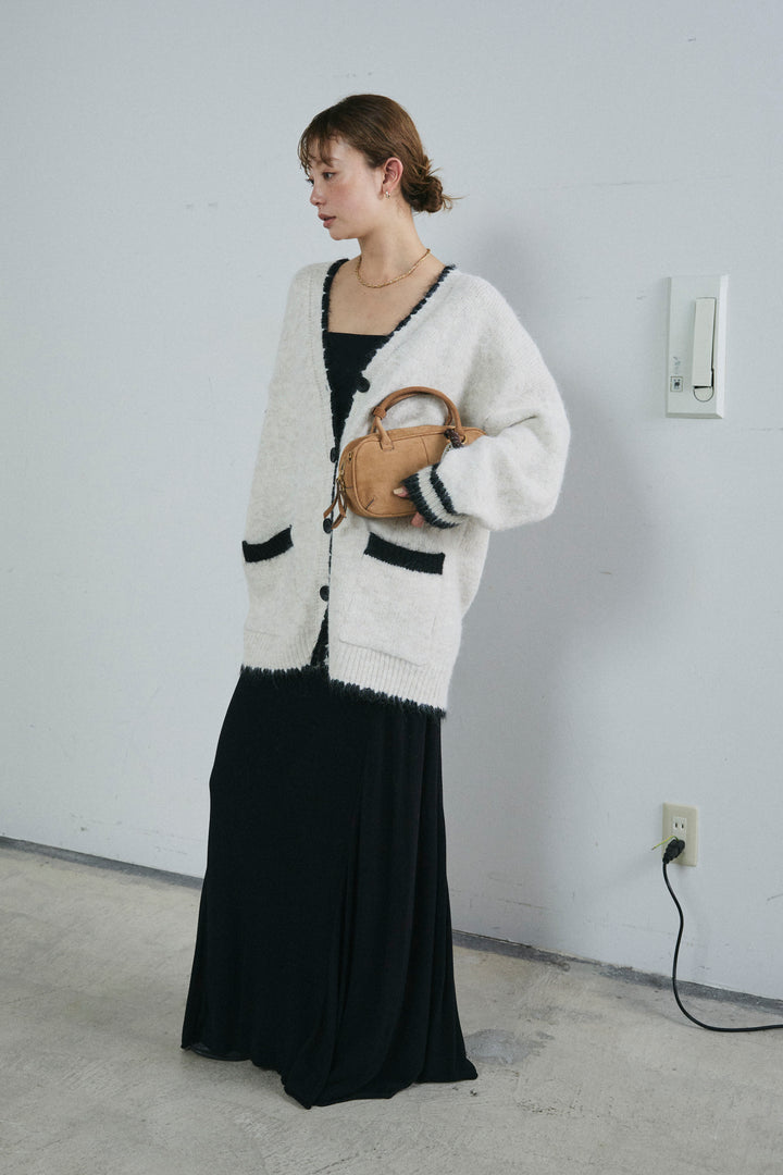 [予約/SET]パイピングニットカーディガン+切り替えリブニットロングスカート(2set)