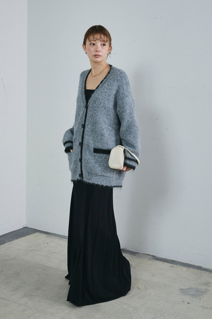 [予約/SET]パイピングニットカーディガン+切り替えリブニットロングスカート(2set)