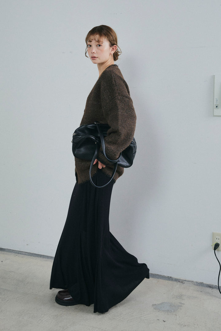 [予約/SET]パイピングニットカーディガン+切り替えリブニットロングスカート(2set)