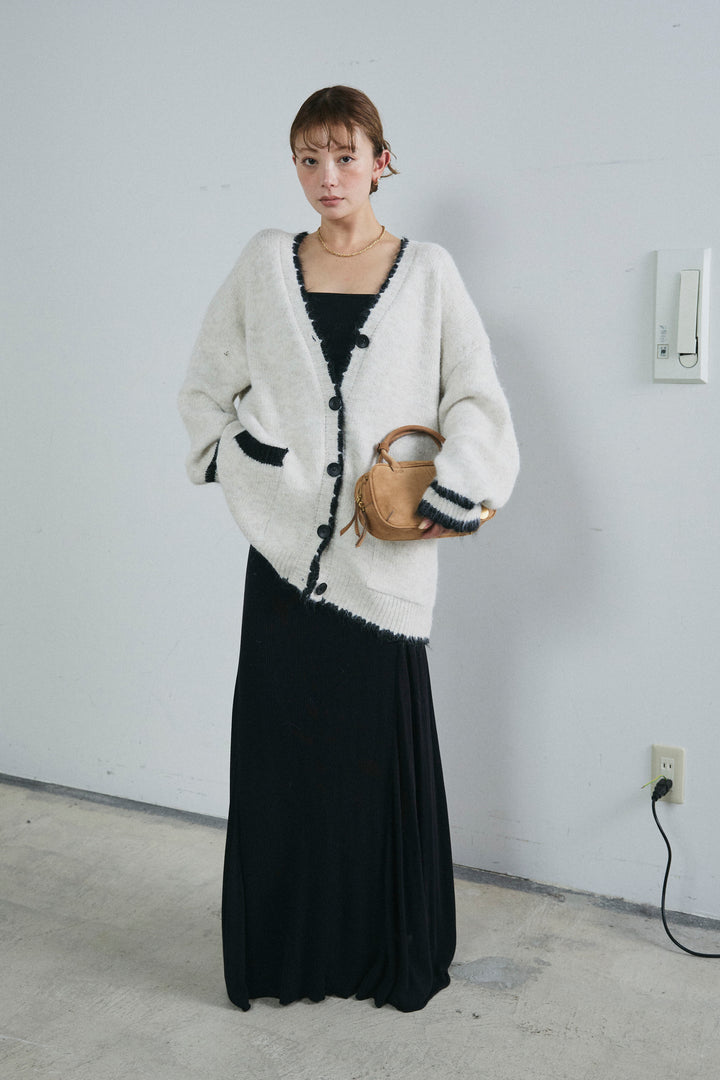[予約/SET]パイピングニットカーディガン+切り替えリブニットロングスカート(2set)