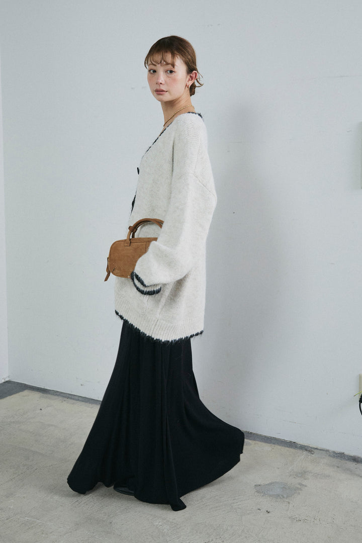[予約/SET]パイピングニットカーディガン+切り替えリブニットロングスカート(2set)