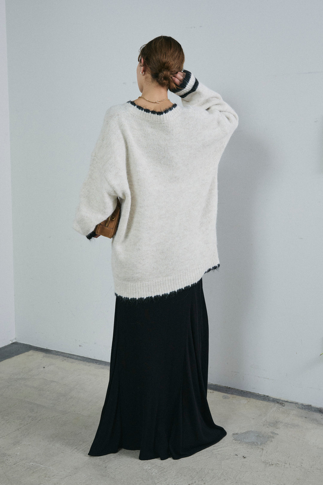 [予約/SET]パイピングニットカーディガン+切り替えリブニットロングスカート(2set)