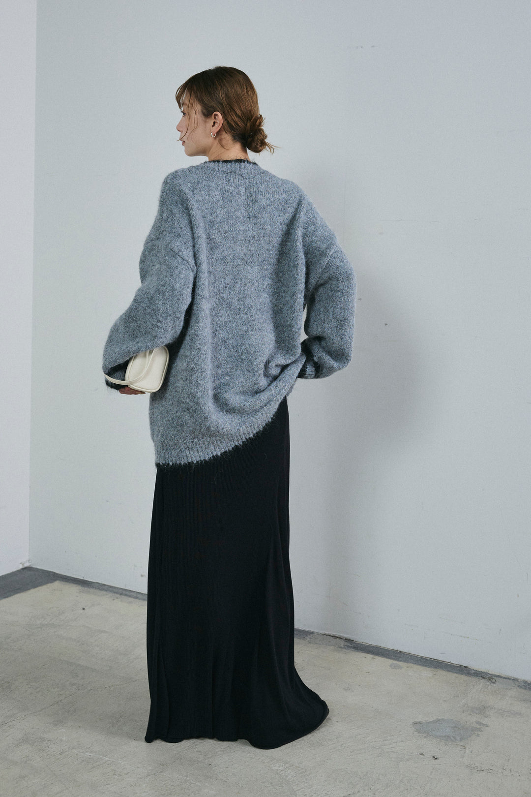 [予約/SET]パイピングニットカーディガン+切り替えリブニットロングスカート(2set)