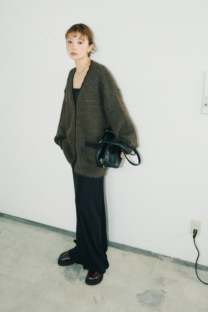 [予約/SET]パイピングニットカーディガン+切り替えリブニットロングスカート(2set)