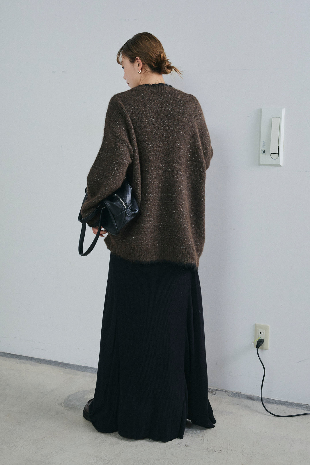 [予約/SET]パイピングニットカーディガン+切り替えリブニットロングスカート(2set)