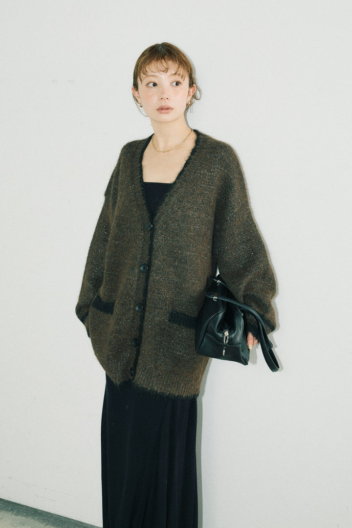 [予約/SET]パイピングニットカーディガン+切り替えリブニットロングスカート(2set)