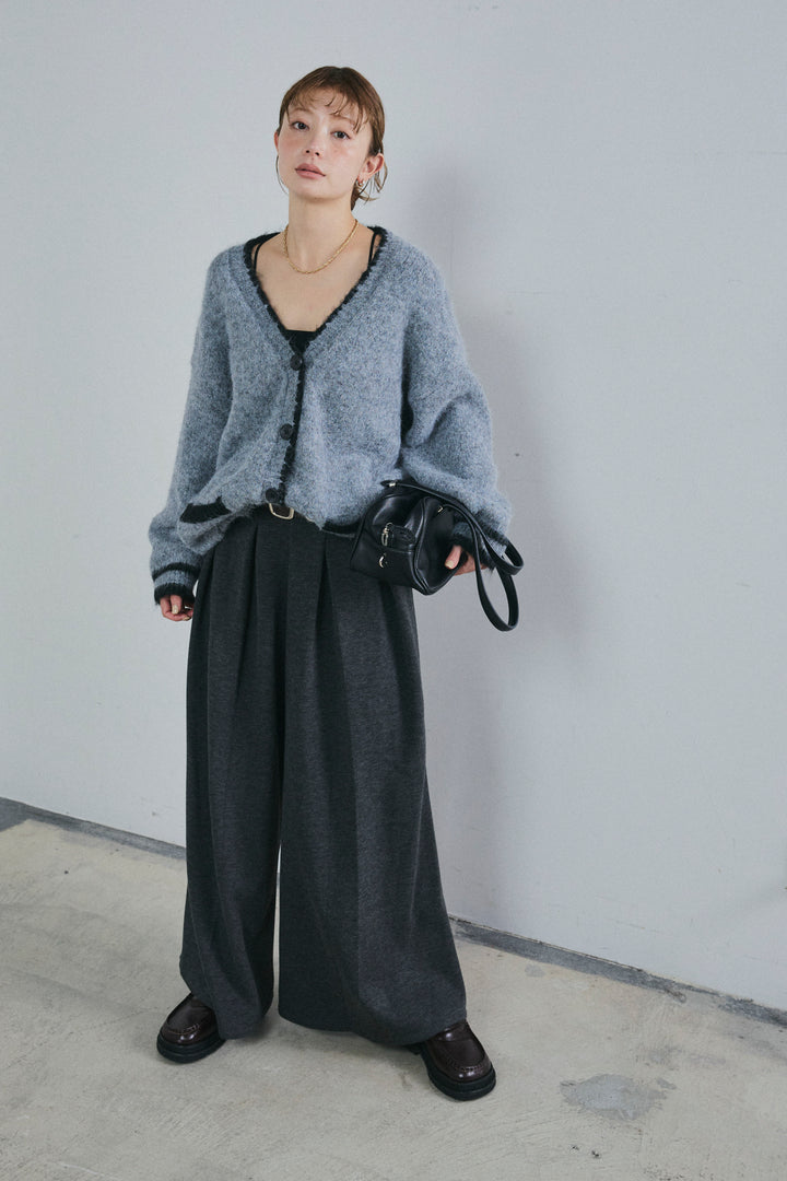 [予約/SET]パイピングニットカーディガン+ベルト付きスゥイッチングタックパンツ(2set)