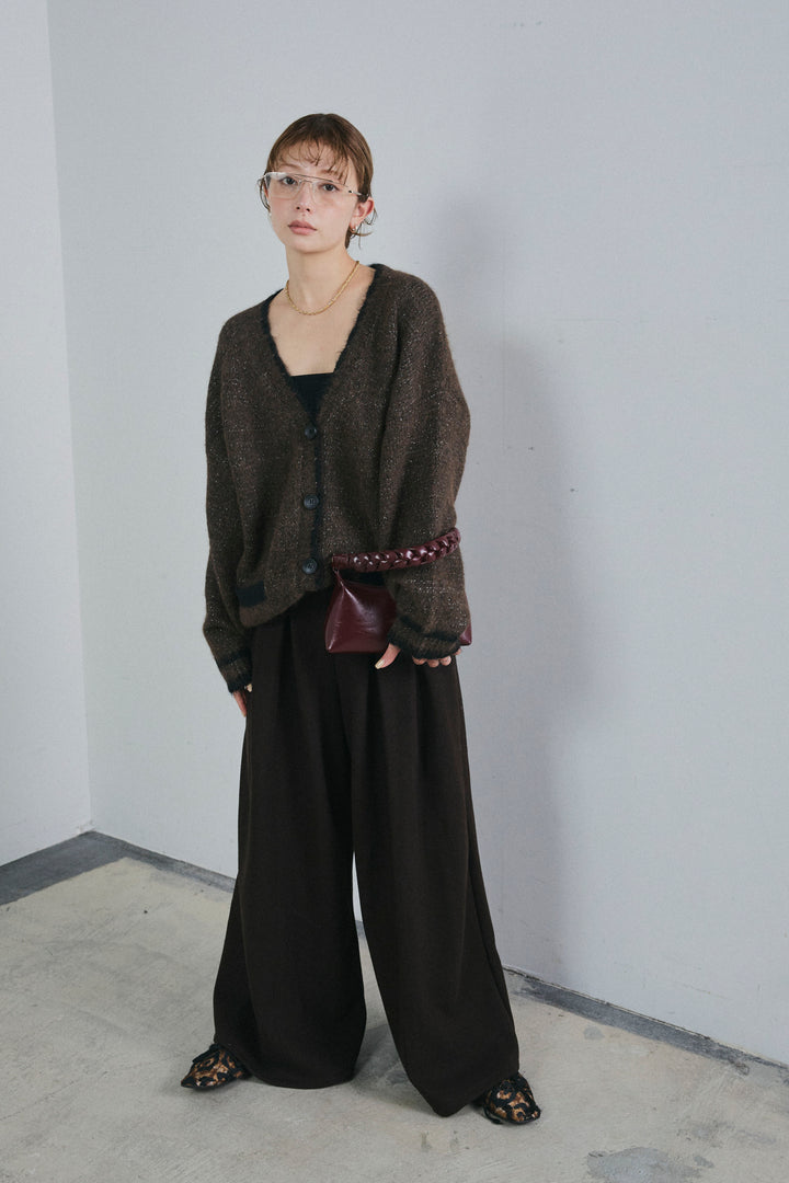 [予約/SET]パイピングニットカーディガン+ベルト付きスゥイッチングタックパンツ(2set)