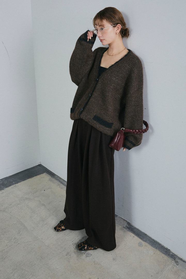 [予約/SET]パイピングニットカーディガン+ベルト付きスゥイッチングタックパンツ(2set)