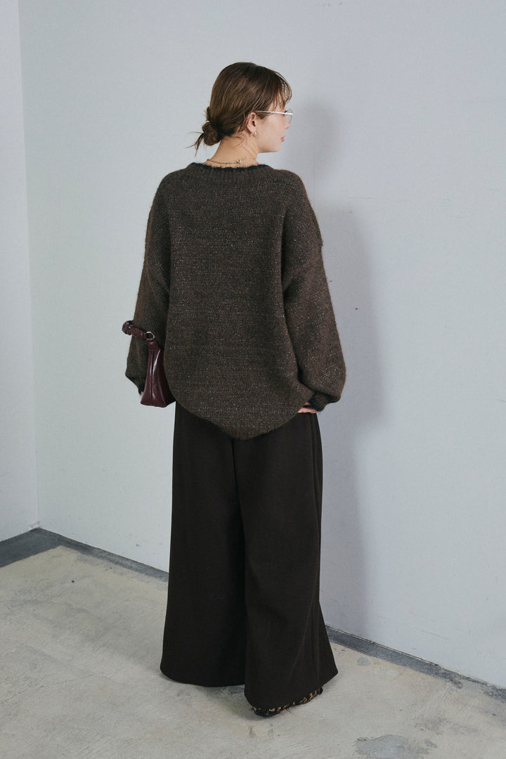 [予約/SET]パイピングニットカーディガン+ベルト付きスゥイッチングタックパンツ(2set)