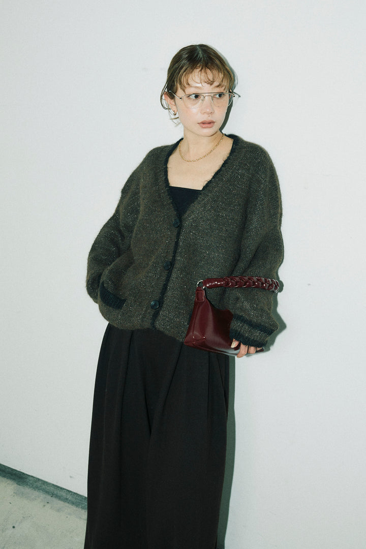 [予約/SET]パイピングニットカーディガン+ベルト付きスゥイッチングタックパンツ(2set)