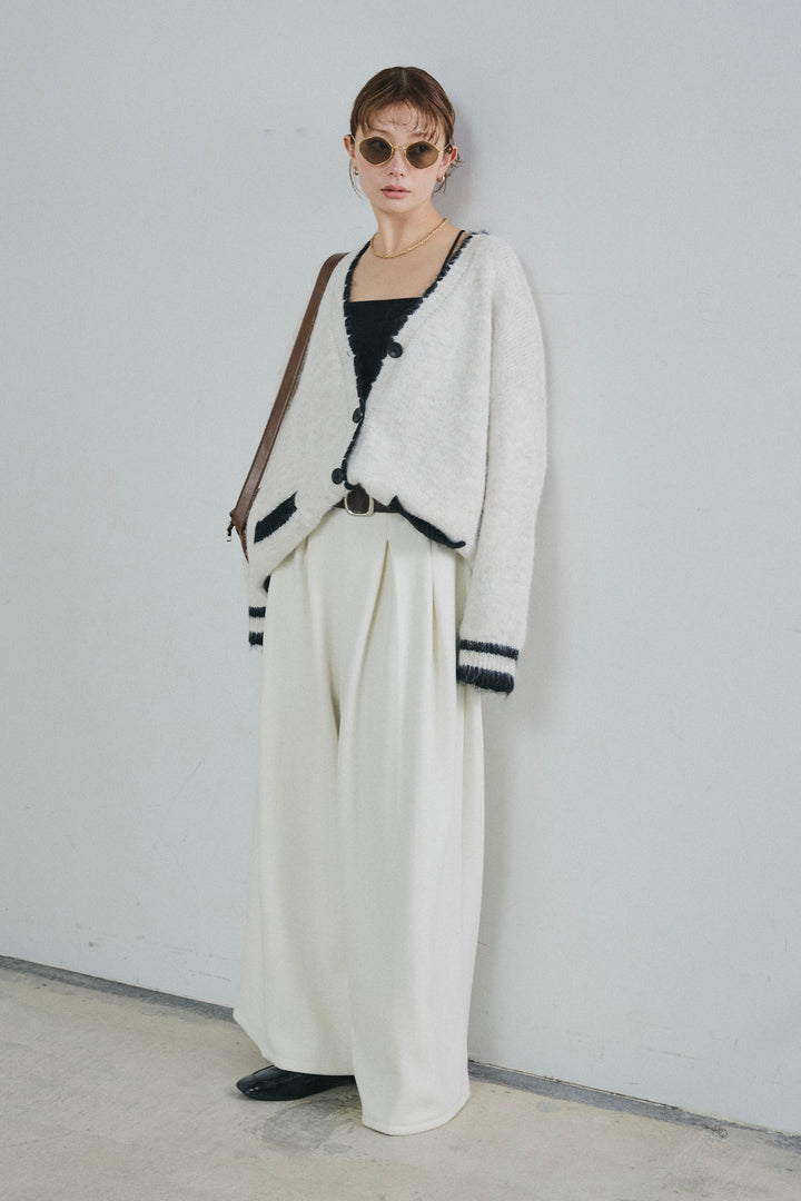 [予約/SET]パイピングニットカーディガン+ベルト付きスゥイッチングタックパンツ(2set)