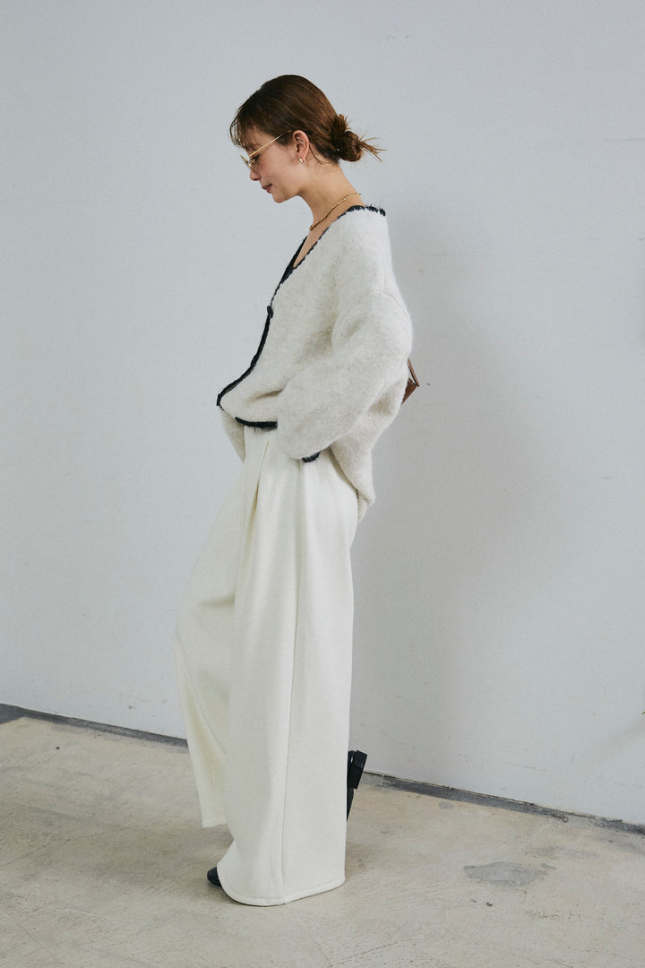 [予約/SET]パイピングニットカーディガン+ベルト付きスゥイッチングタックパンツ(2set)