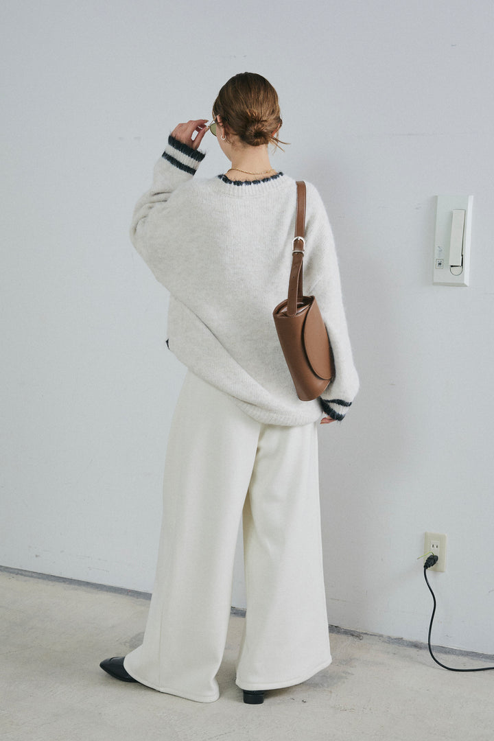 [予約/SET]パイピングニットカーディガン+ベルト付きスゥイッチングタックパンツ(2set)