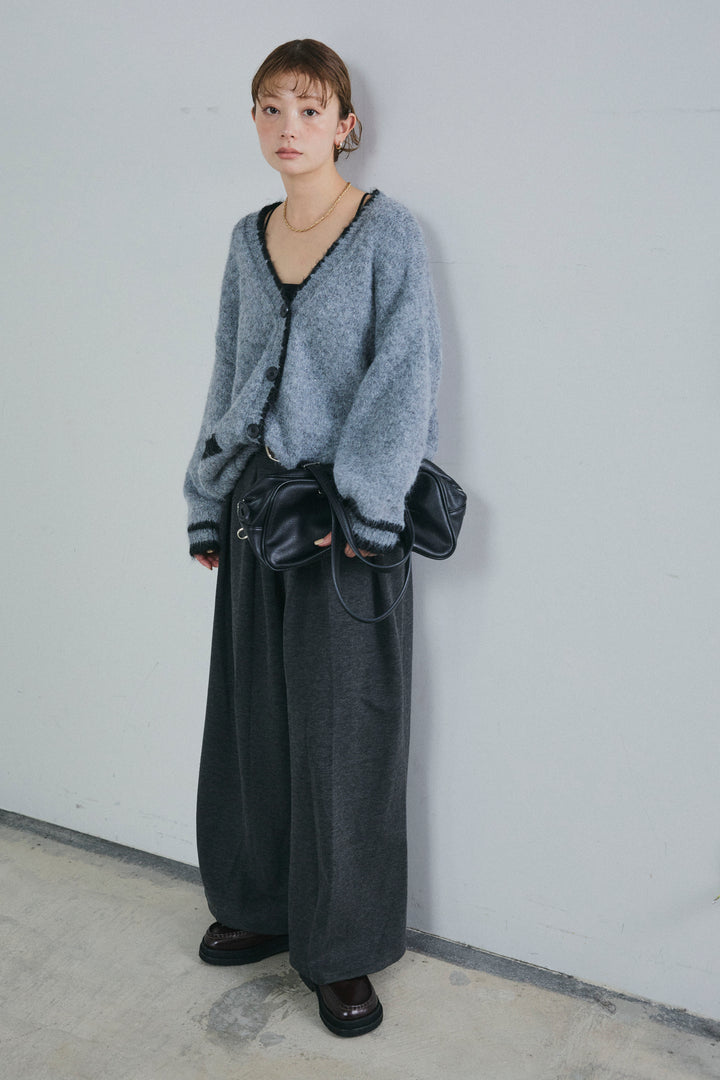 [予約/SET]パイピングニットカーディガン+ベルト付きスゥイッチングタックパンツ(2set)