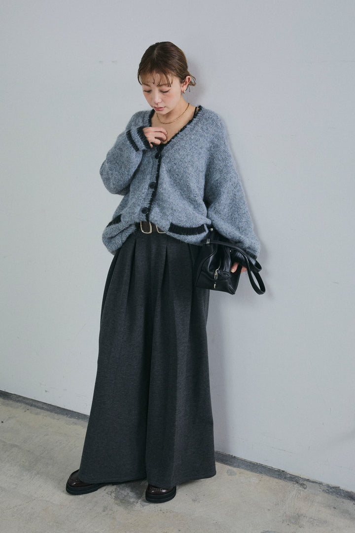 [予約/SET]パイピングニットカーディガン+ベルト付きスゥイッチングタックパンツ(2set)