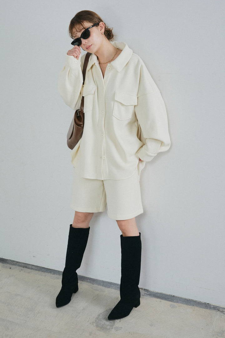 [予約/SET]襟付きコーデュロイポケットシャツ+リラックスコーデュロイハーフパンツ(2set)