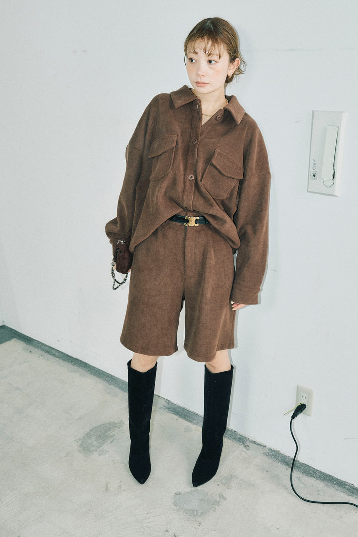 [予約/SET]襟付きコーデュロイポケットシャツ+リラックスコーデュロイハーフパンツ(2set)