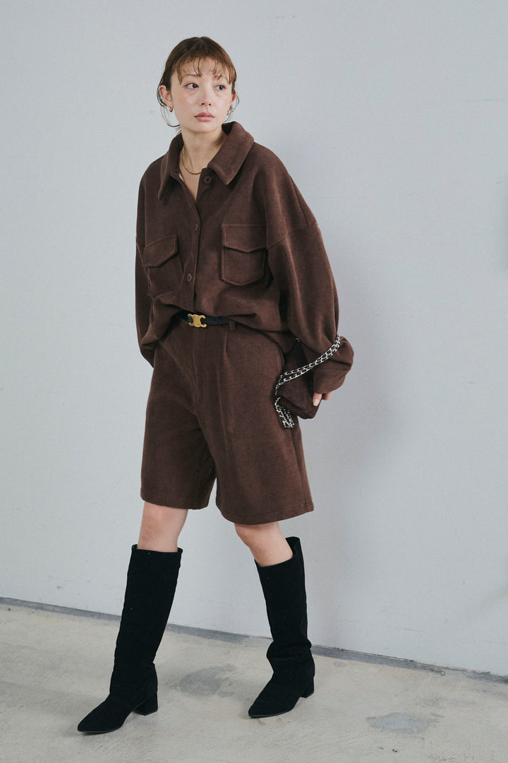 [予約/SET]襟付きコーデュロイポケットシャツ+リラックスコーデュロイハーフパンツ(2set)