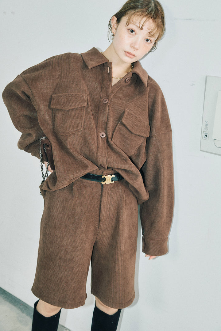 [予約/SET]襟付きコーデュロイポケットシャツ+リラックスコーデュロイハーフパンツ(2set)