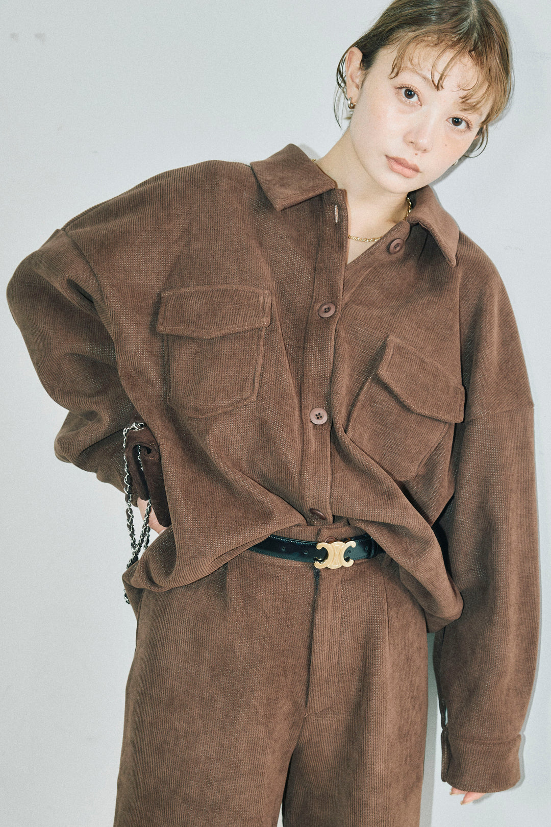 [予約]襟付きコーデュロイポケットシャツ