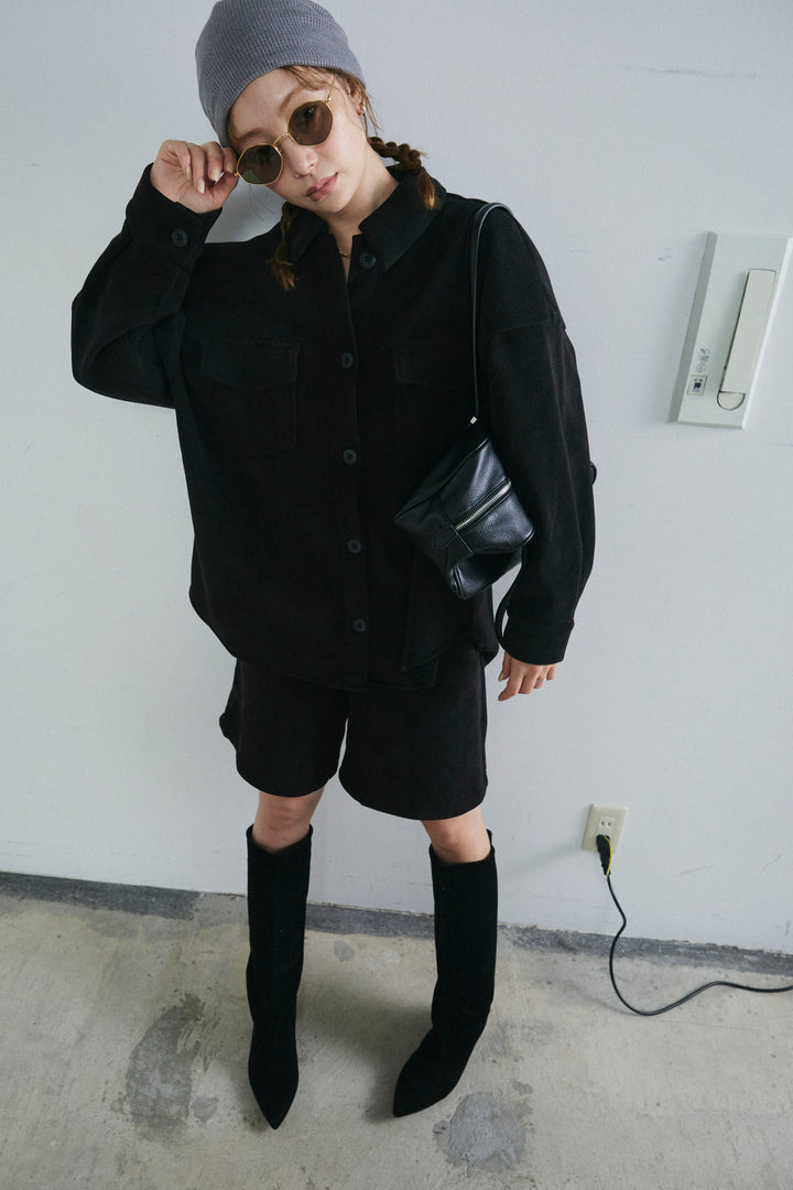 [予約/SET]襟付きコーデュロイポケットシャツ+リラックスコーデュロイハーフパンツ(2set)