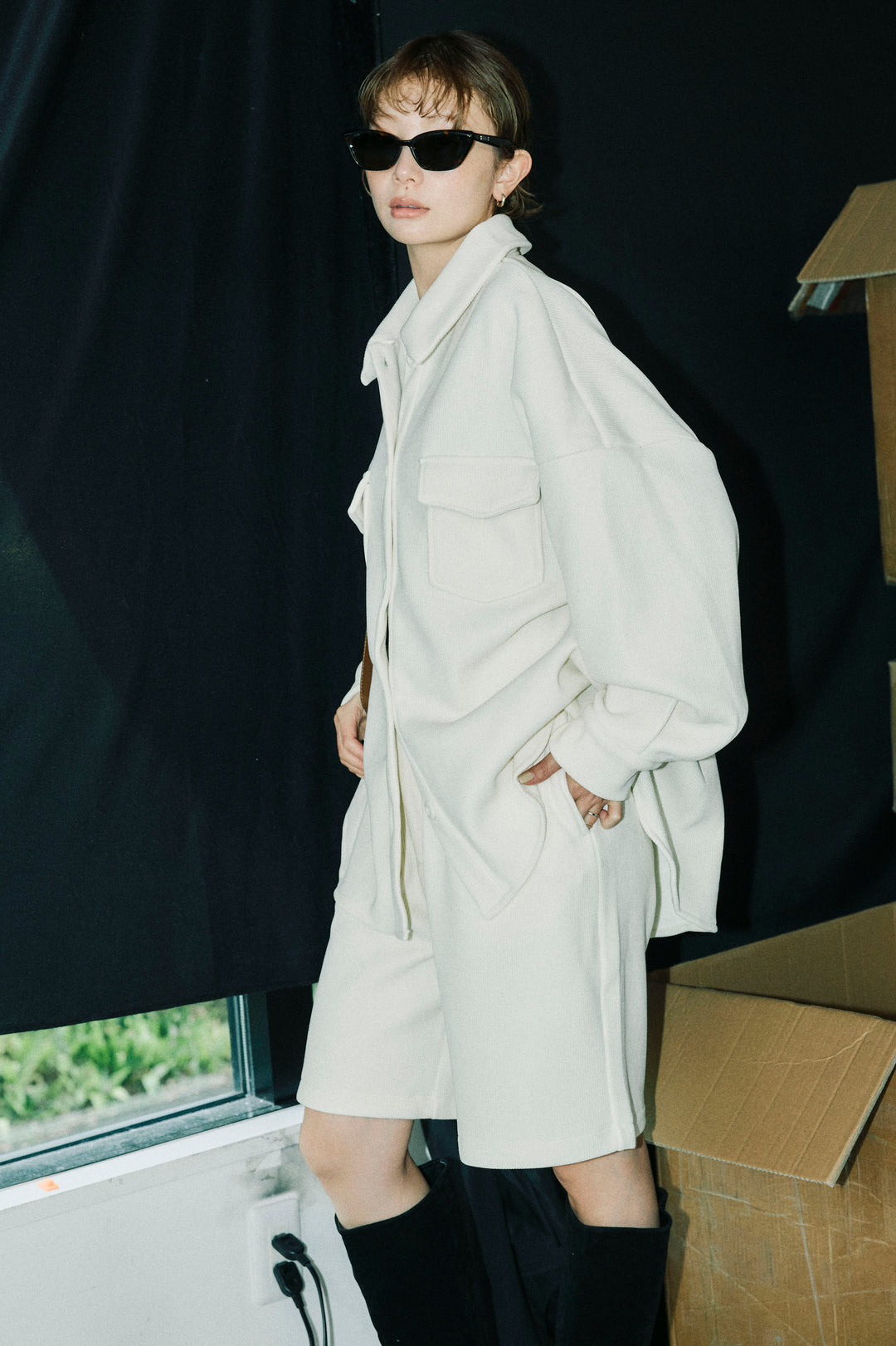 [予約/SET]襟付きコーデュロイポケットシャツ+リラックスコーデュロイハーフパンツ(2set)