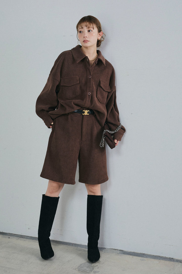 [予約/SET]襟付きコーデュロイポケットシャツ+リラックスコーデュロイハーフパンツ(2set)
