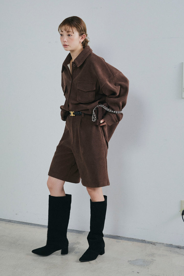 [予約/SET]襟付きコーデュロイポケットシャツ+リラックスコーデュロイハーフパンツ(2set)