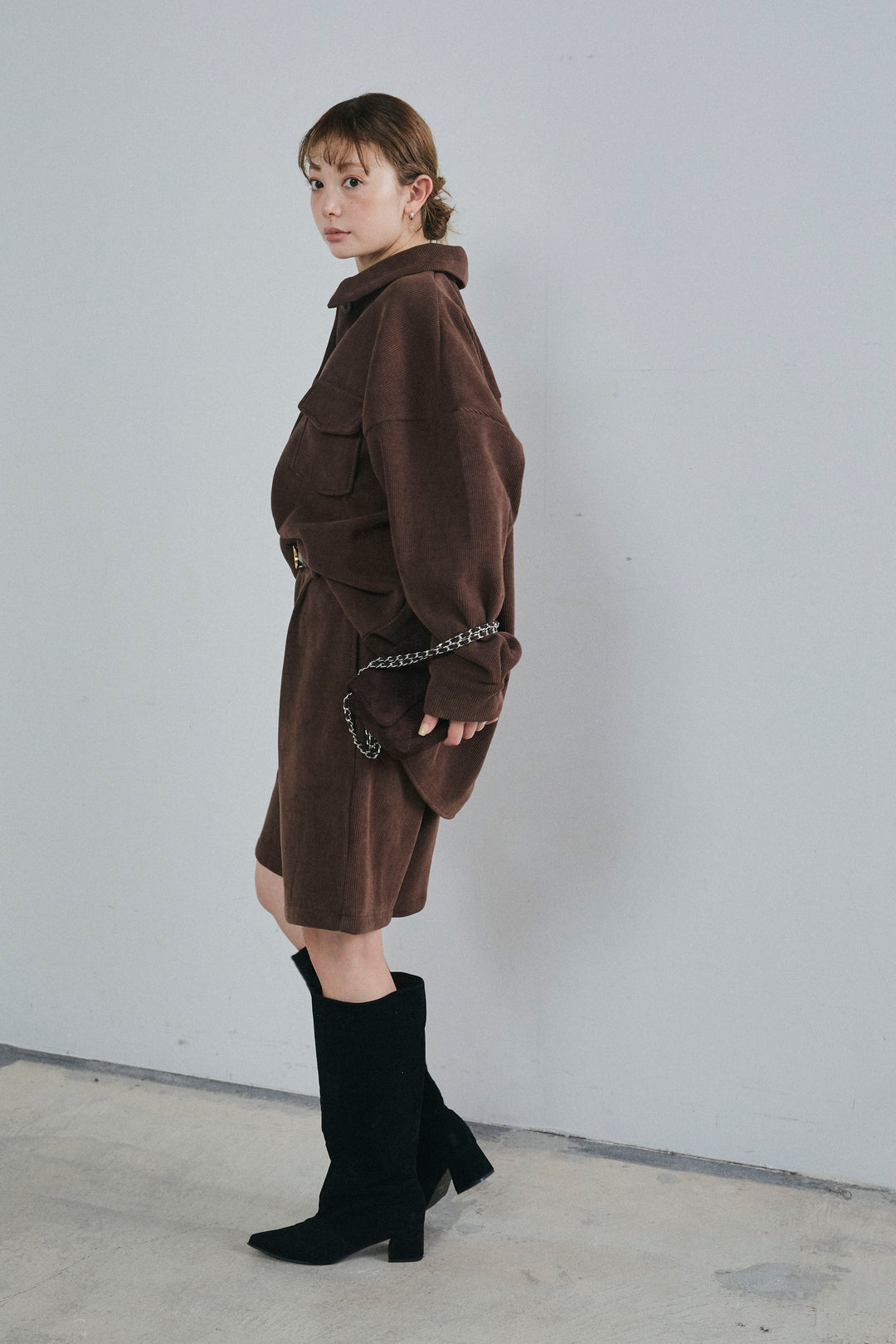 [予約/SET]襟付きコーデュロイポケットシャツ+リラックスコーデュロイハーフパンツ(2set)