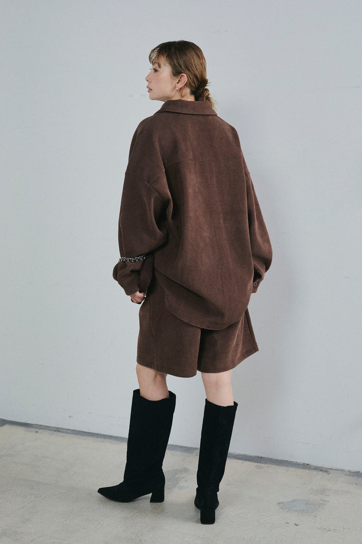 [予約/SET]襟付きコーデュロイポケットシャツ+リラックスコーデュロイハーフパンツ(2set)