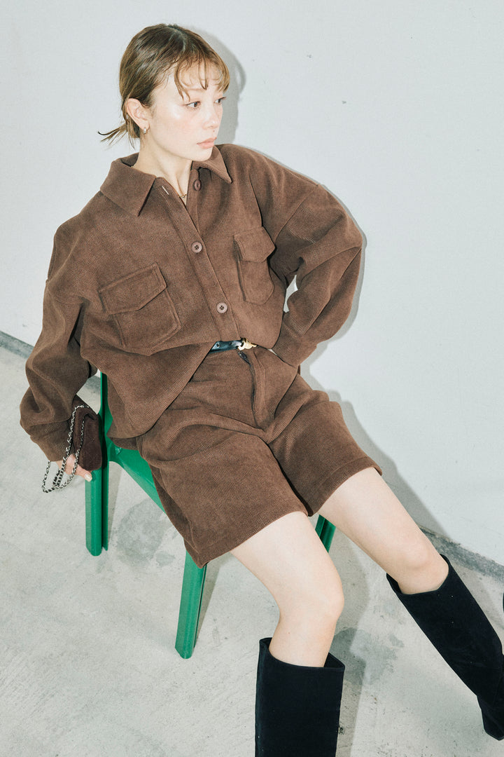 [予約/SET]襟付きコーデュロイポケットシャツ+リラックスコーデュロイハーフパンツ(2set)