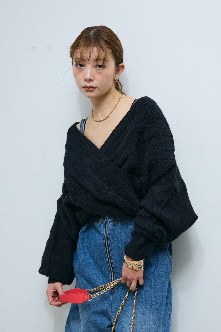 [予約]カシュクールケーブルショートニット