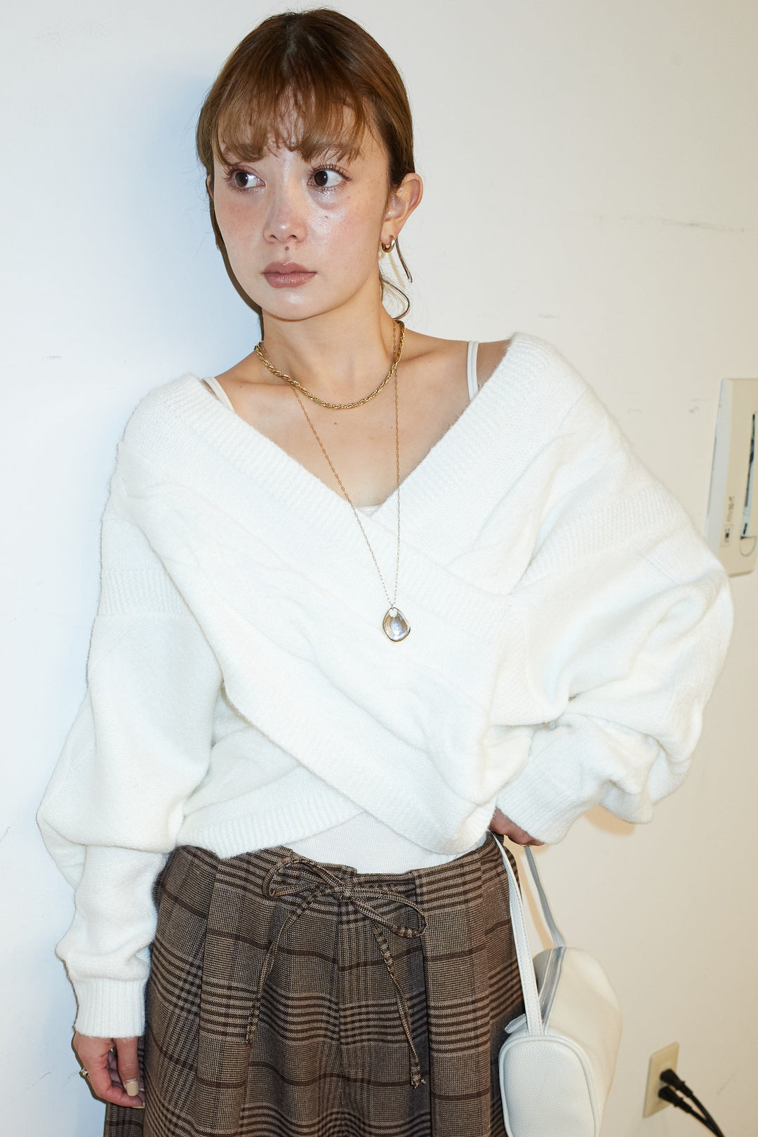 [予約]カシュクールケーブルショートニット