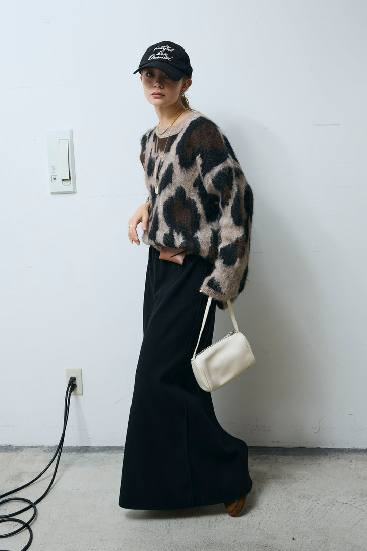 [予約/SET]レオパードモヘアニット+アウトシームストレートスカート(2set)