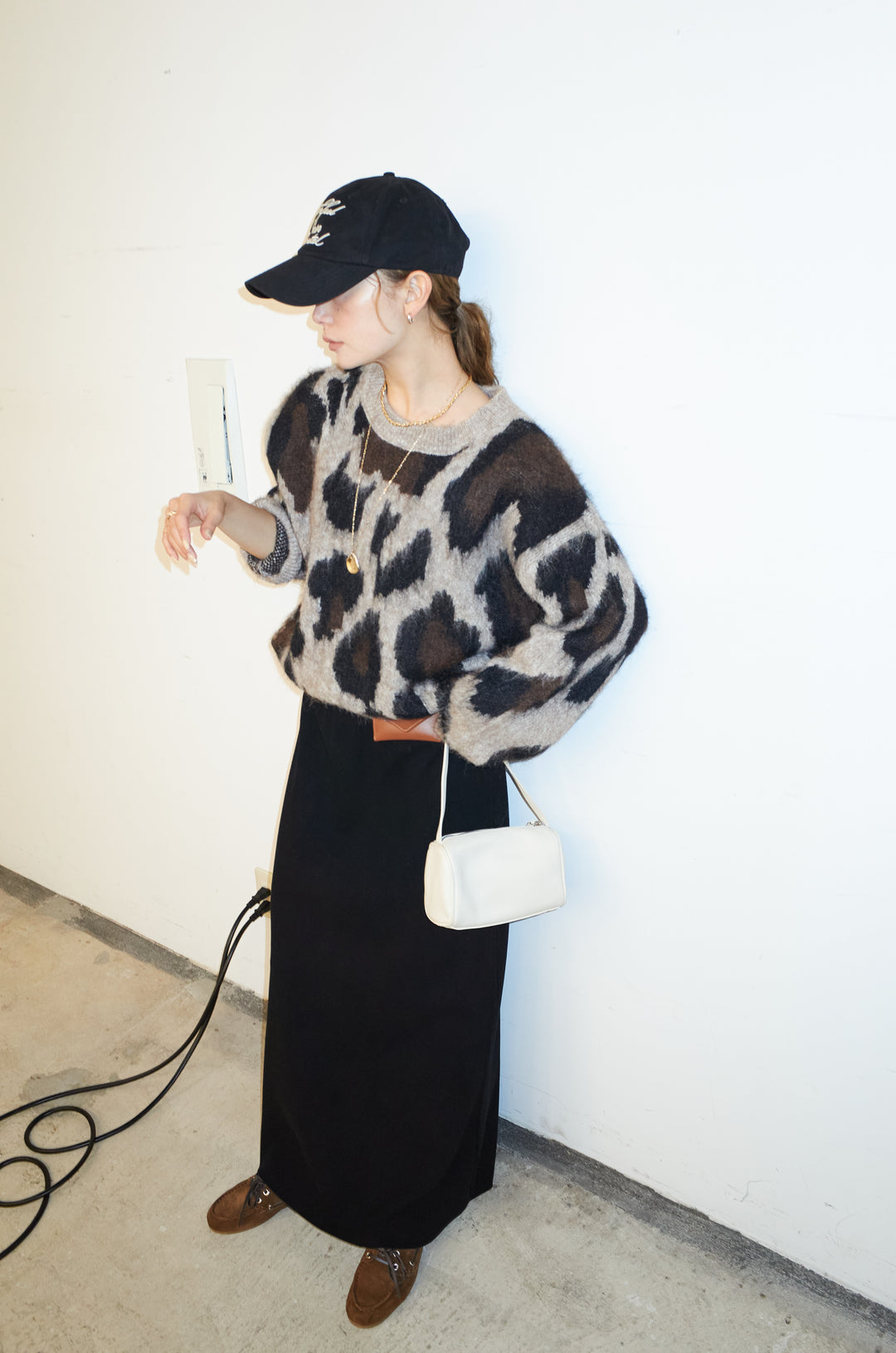 [予約/SET]レオパードモヘアニット+アウトシームストレートスカート(2set)
