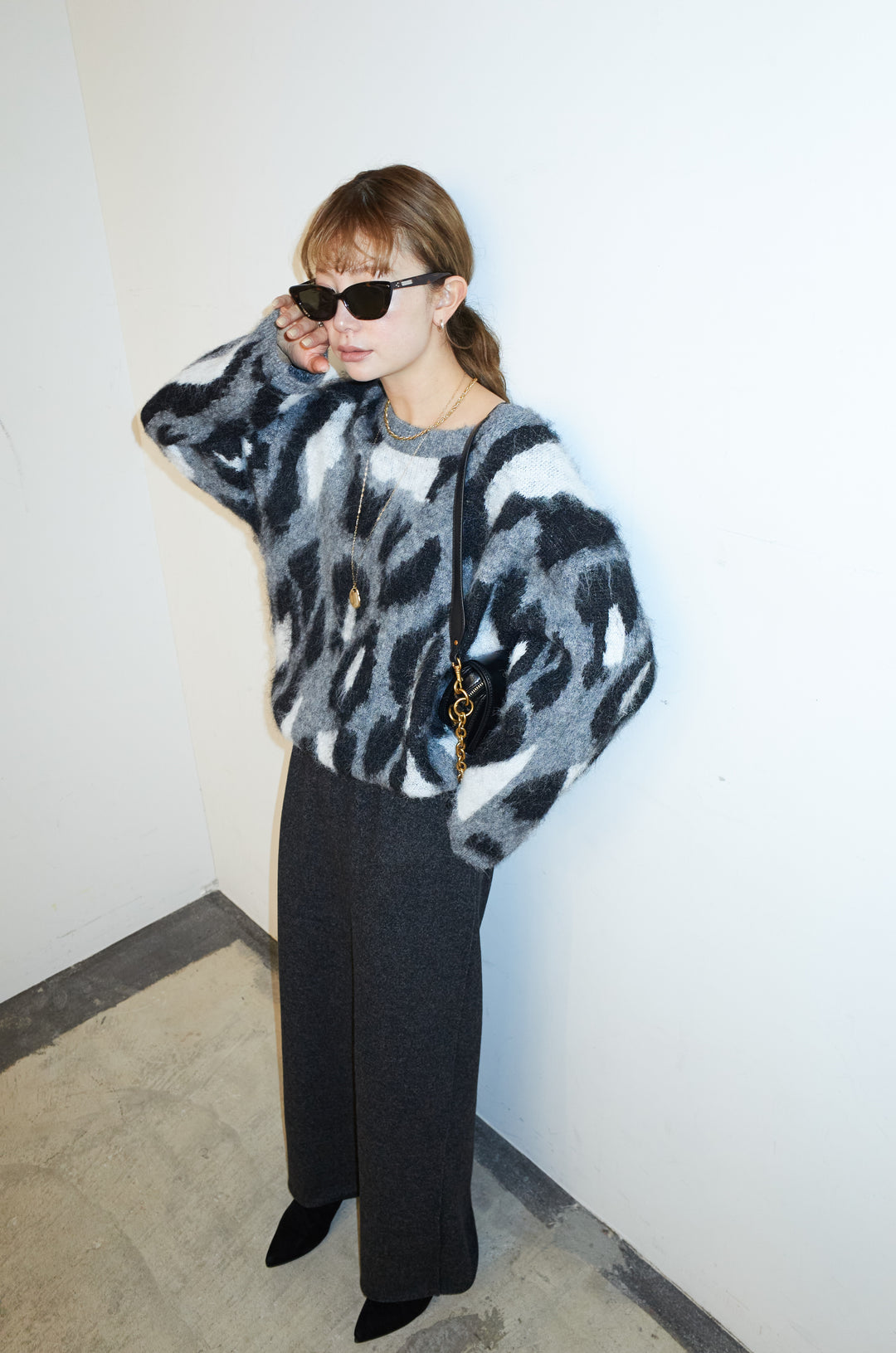 [予約/SET]レオパードモヘアニット+アウトシームストレートスカート(2set)