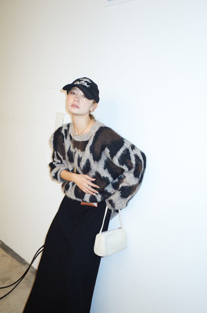 [予約/SET]レオパードモヘアニット+アウトシームストレートスカート(2set)