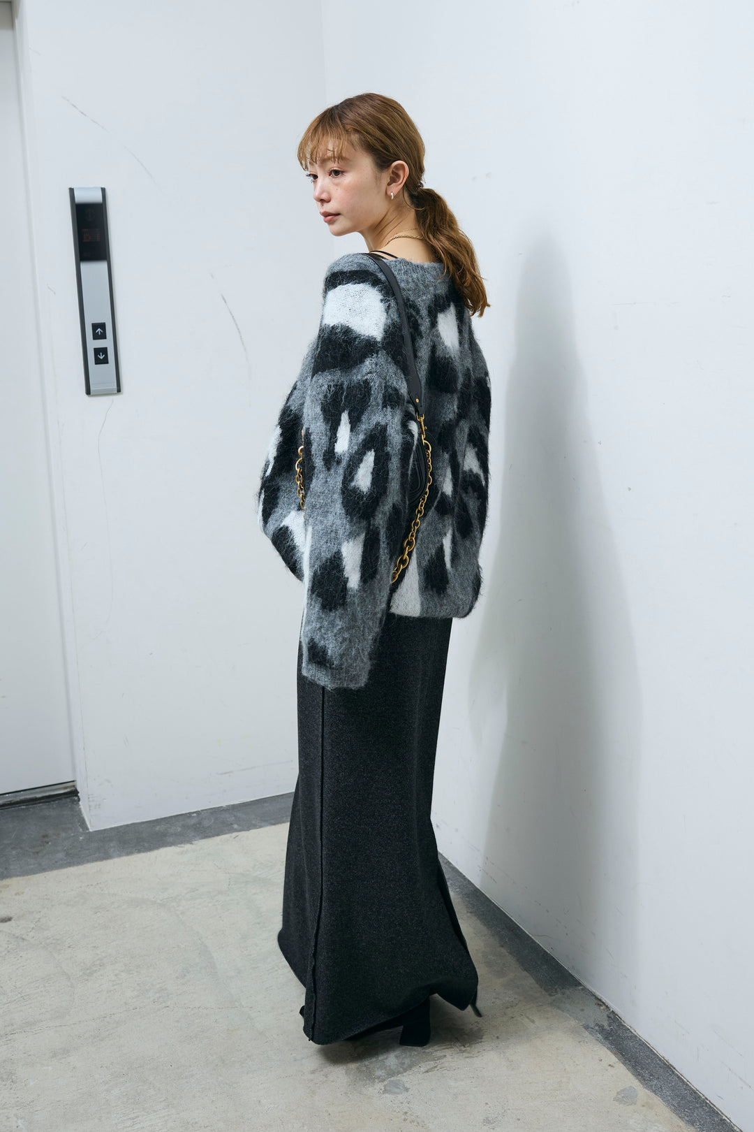 [予約/SET]レオパードモヘアニット+アウトシームストレートスカート(2set)