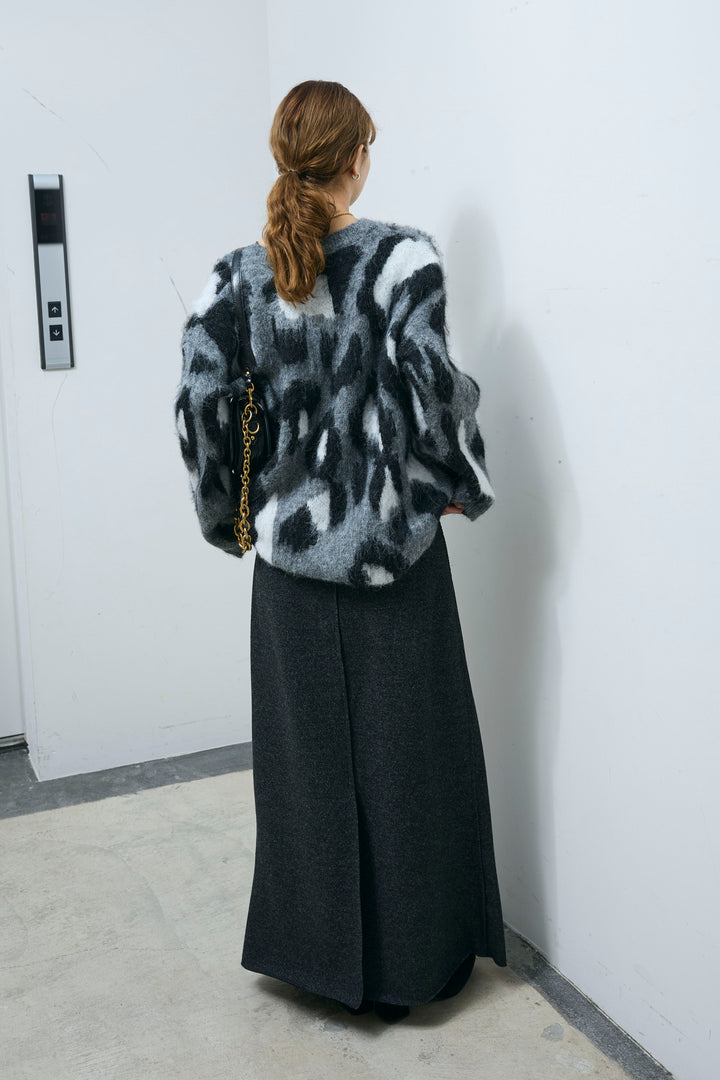 [予約/SET]レオパードモヘアニット+アウトシームストレートスカート(2set)