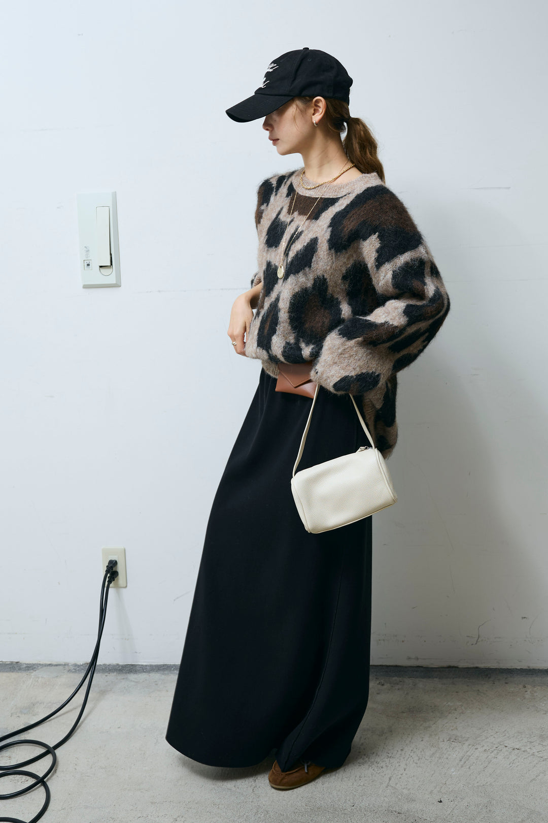 [予約/SET]レオパードモヘアニット+アウトシームストレートスカート(2set)